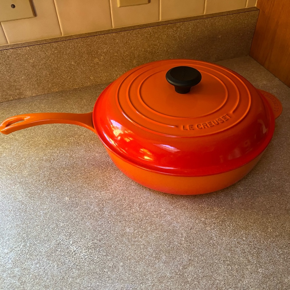 Le Creuset 4.5 qt deep sauté pan.